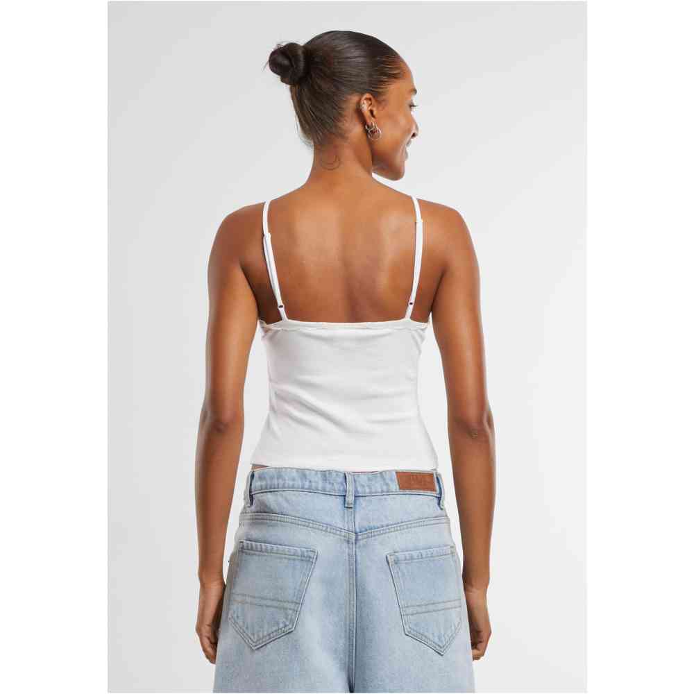 Urban Classics - VNeck Lace Mouwloze top - Groen/Gebroken wit